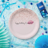 Glam Pink Kiss Lips Blush Glitter      Papieren Bordje (Feest)