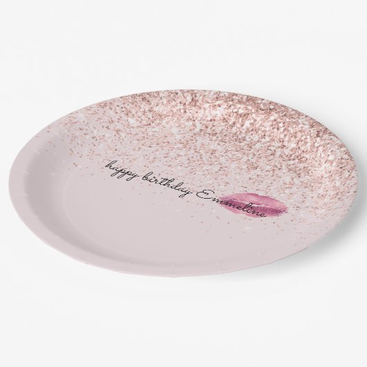 Glam Pink Kiss Lips Blush Glitter      Papieren Bordje (Gekanteld)