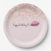 Glam Pink Kiss Lips Blush Glitter      Papieren Bordje (Voorkant)