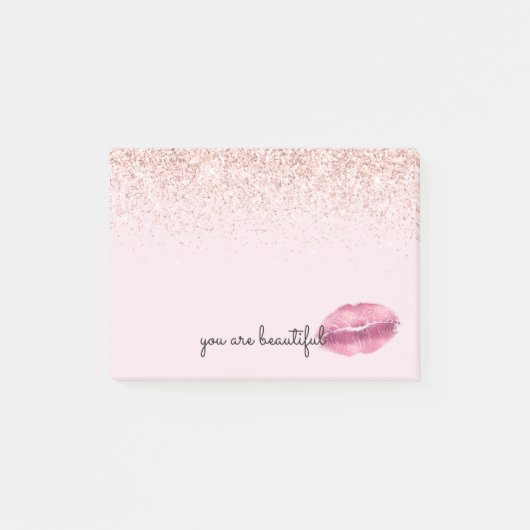 Glam Pink Kiss Lips Blush Glitter Post-it® Notes (Voorkant)
