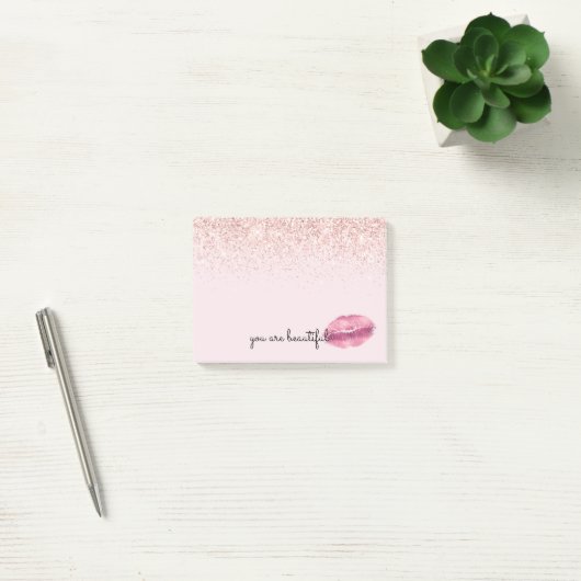 Glam Pink Kiss Lips Blush Glitter Post-it® Notes (Kantoor)