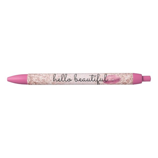 Glam Pink Kiss Lips Blush Glitter Zwarte Inkt Pen (Voorkant)