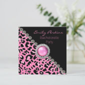 Glam Pink Leopard Bachelorette Party Invitation Kaart (Staand voorkant)