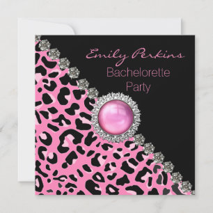 Glam Pink Leopard Bachelorette Party Invitation Kaart