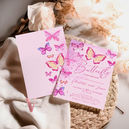 Glam Pink Little Butterfly Baby shower Uitnodiging