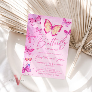 Glam Pink Little Butterfly Baby shower Uitnodiging