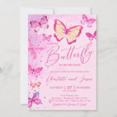 Glam Pink Little Butterfly Baby shower Uitnodiging (Voorkant)