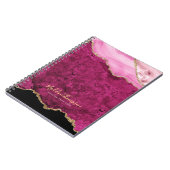 Glam Pink Magenta Velvet Agate Geode Gold Script Notitieboek (Linkerzijde)