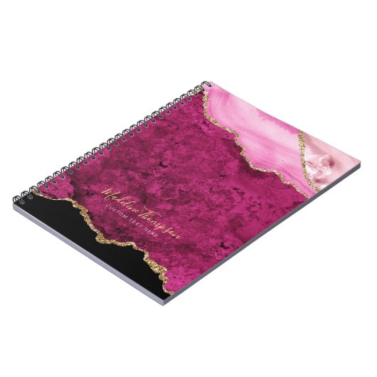 Glam Pink Magenta Velvet Agate Geode Gold Script Notitieboek (Linkerzijde)