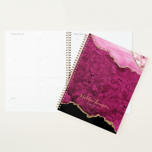 Glam Pink Magenta Velvet Agate Geode Gold Script Planner (Display)