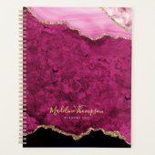 Glam Pink Magenta Velvet Agate Geode Gold Script Planner (Voorkant)