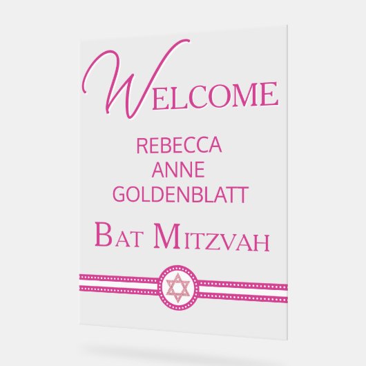 Glam Pink Modern Chic Bat Mitzvah Welkom Acryl Bord (Hoek)