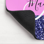 Glam Pink Navy Blue Glitter Sparkles Naam Monogram Muismat (Hoek)