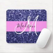 Glam Pink Navy Blue Glitter Sparkles Naam Monogram Muismat (Met muis)