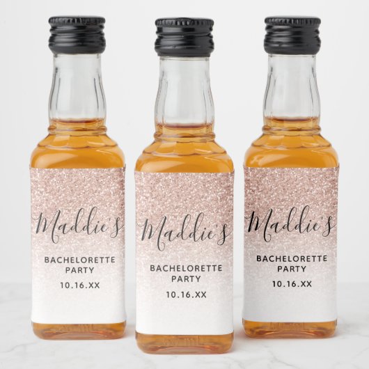 Glam Pink Ombre Glitter Bachelorette Bride Name Likeurfles Etiket (Flessen)
