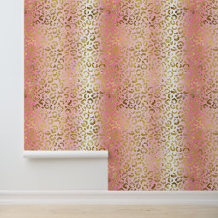 Glam Pink Ombre Gold Leopard Patroon Behang