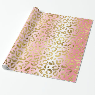 Glam Pink Ombre Gold Leopard Patroon Cadeaupapier