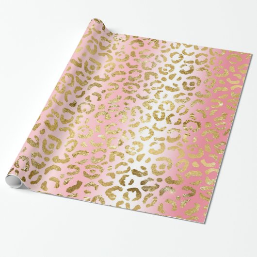 Glam Pink Ombre Gold Leopard Patroon Cadeaupapier (Uitgerold)