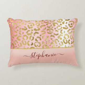Glam Pink Ombre Gold Leopard Pattern - Gepersonali Accent Kussen