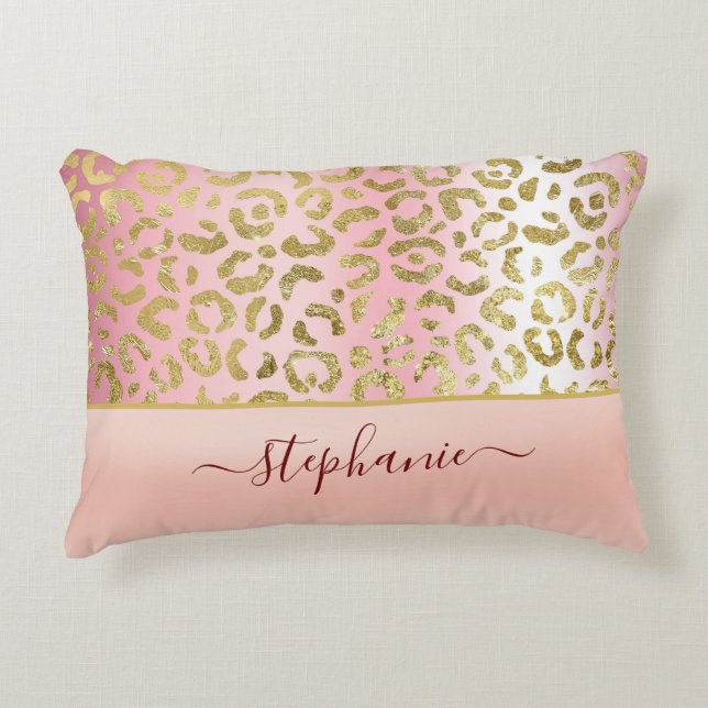 Glam Pink Ombre Gold Leopard Pattern - Gepersonali Accent Kussen (Voorkant)