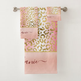 Glam Pink Ombre Gold Leopard Pattern - Gepersonali Bad Handdoek