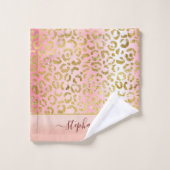 Glam Pink Ombre Gold Leopard Pattern - Gepersonali Bad Handdoek (Wasdoekje)