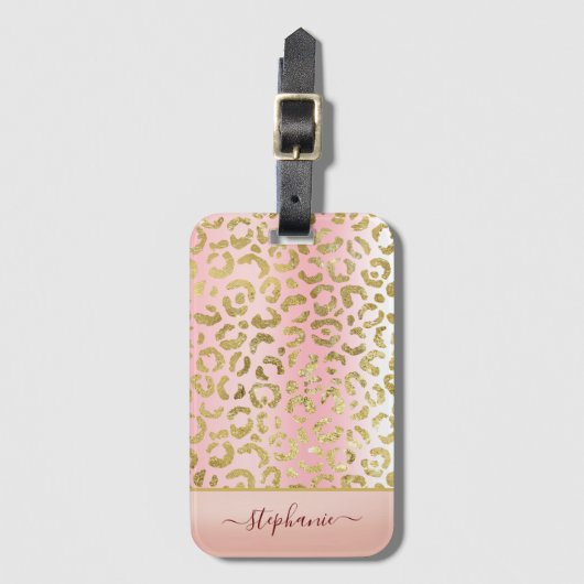 Glam Pink Ombre Gold Leopard Pattern - Gepersonali Bagagelabel (Voorkant (verticaal))