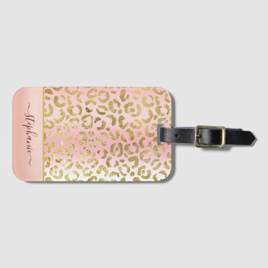 Glam Pink Ombre Gold Leopard Pattern - Gepersonali Bagagelabel (Voorkant (horizontaal))