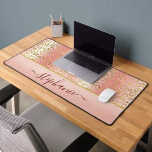 Glam Pink Ombre Gold Leopard Pattern - Gepersonali Bureaumat