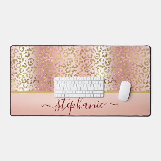 Glam Pink Ombre Gold Leopard Pattern - Gepersonali Bureaumat (Keyboard & Muis)