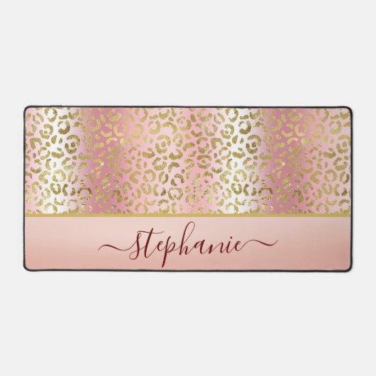 Glam Pink Ombre Gold Leopard Pattern - Gepersonali Bureaumat (Voorkant)