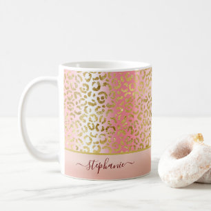Glam Pink Ombre Gold Leopard Pattern - Gepersonali Koffiemok