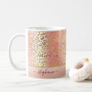 Glam Pink Ombre Gold Leopard Pattern - Gepersonali Koffiemok