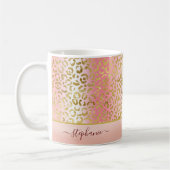 Glam Pink Ombre Gold Leopard Pattern - Gepersonali Koffiemok (Links)