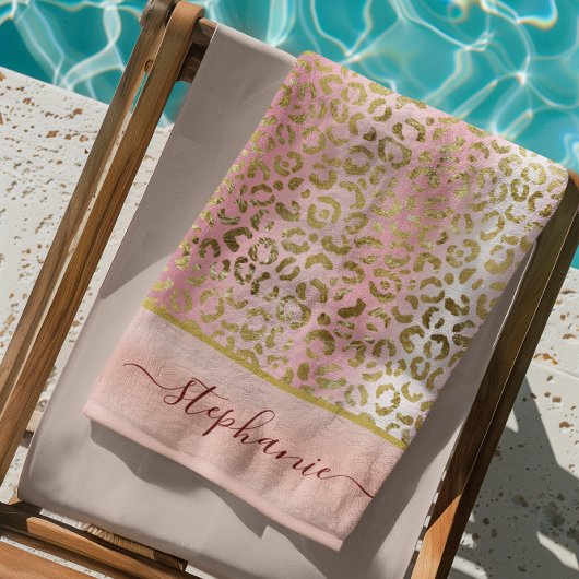 Glam Pink Ombre Gold Leopard Pattern - Gepersonali Strandlaken