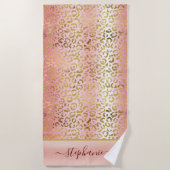 Glam Pink Ombre Gold Leopard Pattern - Gepersonali Strandlaken (Voorkant)