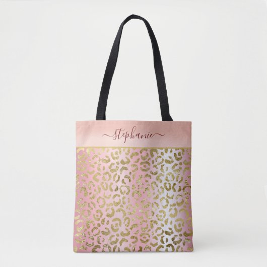 Glam Pink Ombre Gold Leopard Pattern - Gepersonali Tote Bag (Voorkant)