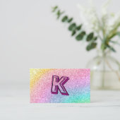 Glam Pink Paars Blue Glitter Sparkle Monogram Visitekaartje (Staand voorkant)