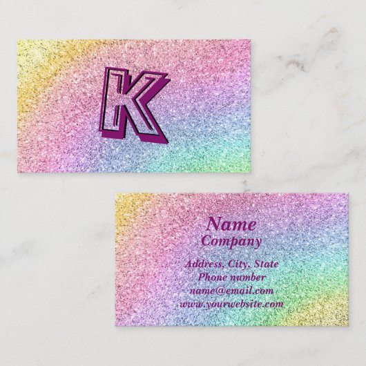 Glam Pink Paars Blue Glitter Sparkle Monogram Visitekaartje (Voorkant / Achterkant)