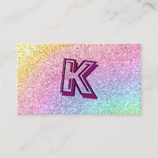 Glam Pink Paars Blue Glitter Sparkle Monogram Visitekaartje (Voorkant)