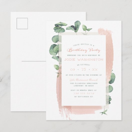 Glam Pink Painted Brush Special Birthday Party Uitnodiging Briefkaart (Voorkant / Achterkant)