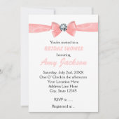 Glam Pink Peach Diamond Bow Bruidsuitnodiging Kaart (Voorkant)