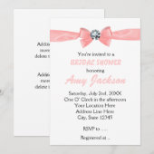 Glam Pink Peach Diamond Bow Bruidsuitnodiging Kaart (Voorkant / Achterkant)