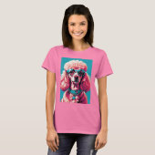 Glam Pink Poodle In Teal Sunglasses & Heart Callor T-shirt (Voorkant volledig)