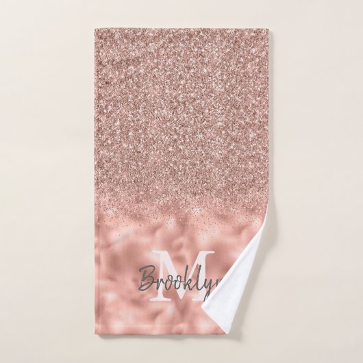 Glam Pink Rose Gold Glitter Confetti Monogrammed Bad Handdoek (Handdoek)