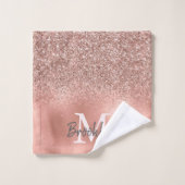 Glam Pink Rose Gold Glitter Confetti Monogrammed Bad Handdoek (Wasdoekje)