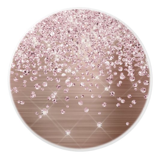 Glam Pink Rose Gold Glitter Diamond Confetti Keramische Knop (Voorkant)