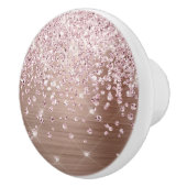 Glam Pink Rose Gold Glitter Diamond Confetti Keramische Knop (Rechts)