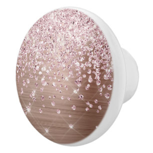 Glam Pink Rose Gold Glitter Diamond Confetti Keramische Knop