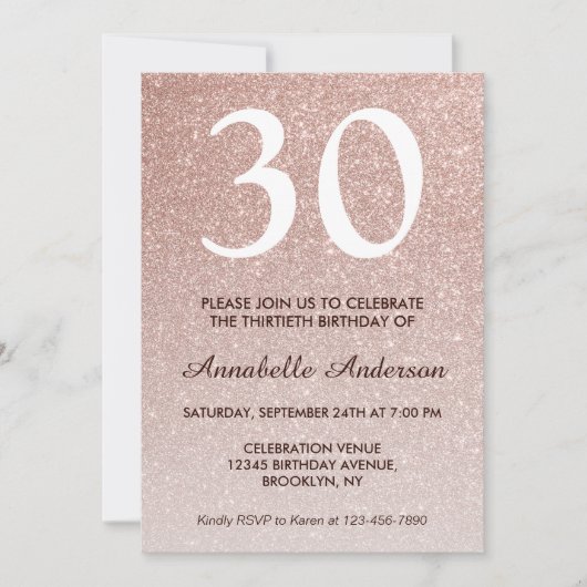 Glam Pink Rose Gold Glitter Sparkle 30th Birthday Kaart (Voorkant)